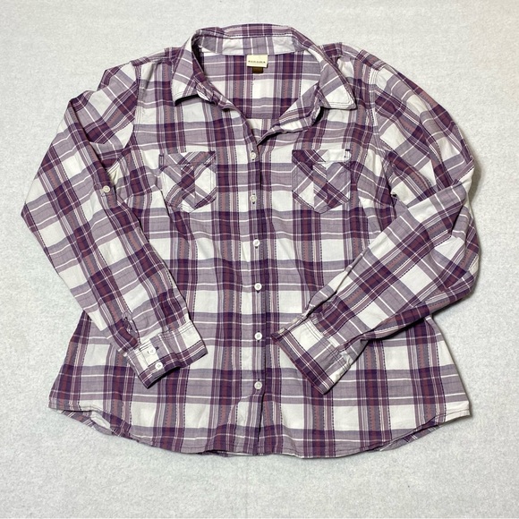 Sonoma Life Style Women's L Purple Plaid Flannel Button Up Collared Long Sleeve - Picture 7 of 15